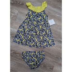 NWT Quiltex Toddler Blue Lemon Novelty Cotton Dress With Bloomers Size 24 Months